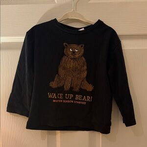 Zara Black Long Sleeve Kids Tee with Wake Up Bear!